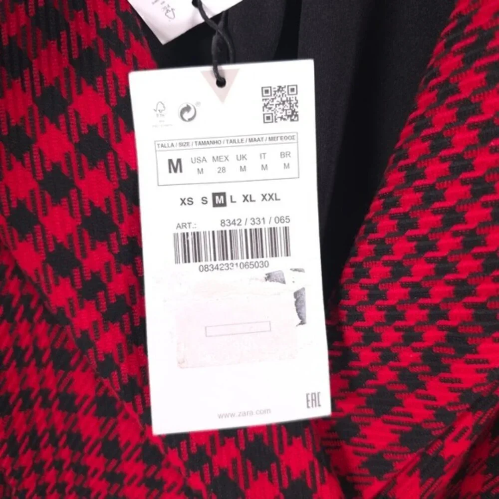 ZARA New ROMANIA MADE Houndstooth‎ Blazer Dress Romper 8342/331 MEDIUM Red Black